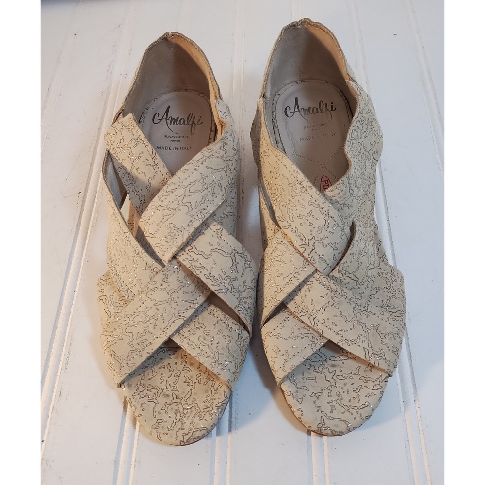 Amalfi by Rangoni Desio Womens 6 Beige Metallic Strappy Sandals Made in Italy